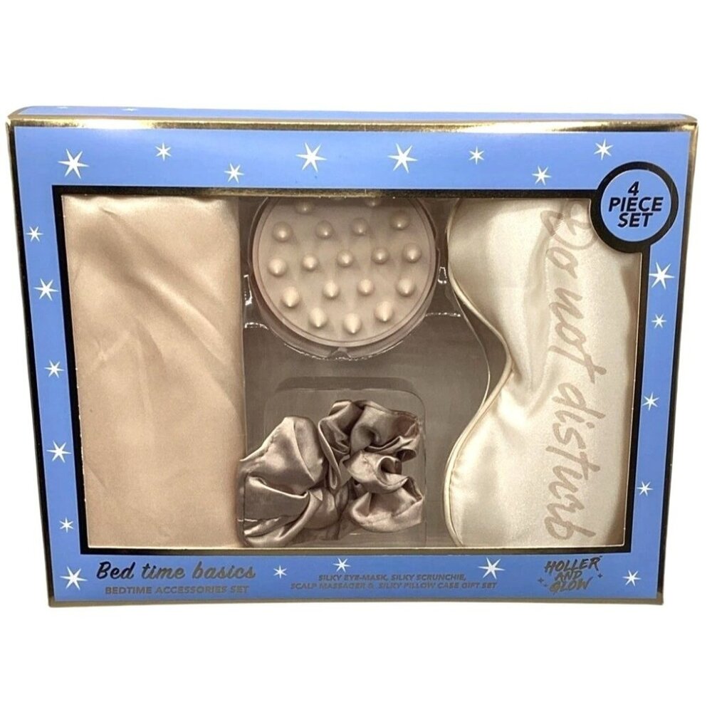 Holler & Glow Bedtime Basics 4-Piece Set Silk Eye Mask Scrunchie Scalp Massager - Picture 6 of 8
